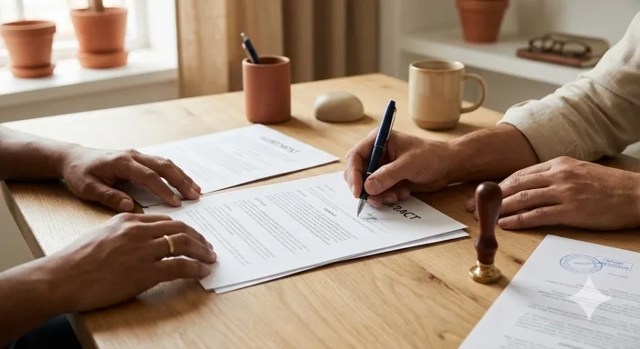 Dossier ouvert et tasse de café sur un bureau en bois