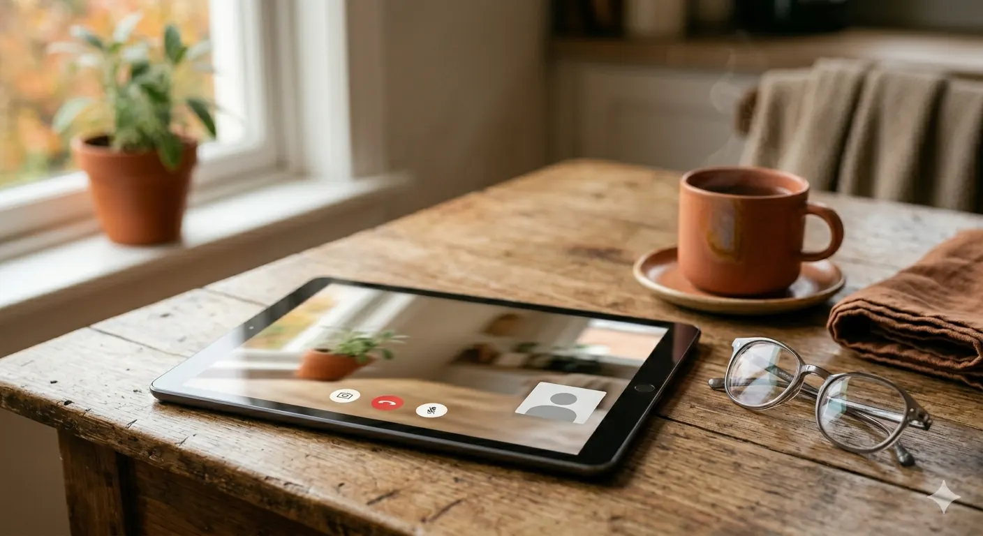 Étudiante AlterAges aidant une personne âgée à utiliser une tablette